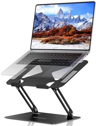TECKNET Laptop Ständer Höhenverstellbar aus Metall für 10-17,3 Zoll | Ergonomischer Laptop Stand, Faltbar & Tragbar, Stabiler Halt, Kompatibel mit MacBook, Surface, Lenovo, Dell, HP, Schwarz