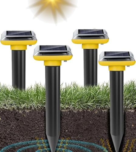 WUGEIN Repellente per Talpe a Energia Solare 4Pack,Repellente ultrasuoni per Talpe,Serpente Talpa Ultrasuoni per Giardini e Prati,Efficace Liberarsi di Zoofili Arvicola Topo