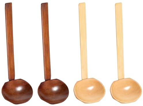 JTMKYO 4 Pieces Of Long Hand Wooden Spoon, Ramen Spoon, Durable Tableware, Cooking Tools, Kitchen Supplies.