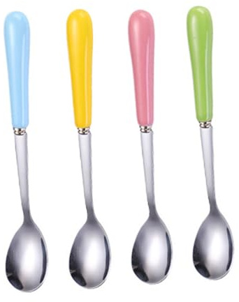 Healifty 4pcs Ice Spoon Stirring Spoon Ceramic Handle Kitchen Gadget for Coffee Tea Home Use