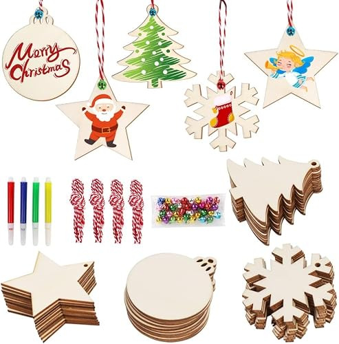 comvastars Holzanhänger Zum Bemalen Weihnachten, DIY Weihnachtsschmuck Holz, Weihnachtsbaum Anhänger Holz Christbaumschmuck Zum Bemalen für DIY Weihnachtsdekoration
