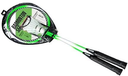 XTREM Sports Badminton Set Profi, 2 Metallschläger mit PVC-Griff, Lawntexsaiten, Kunststoffösen, 2 Federbälle aus Recycling-Kork, Tragehülle