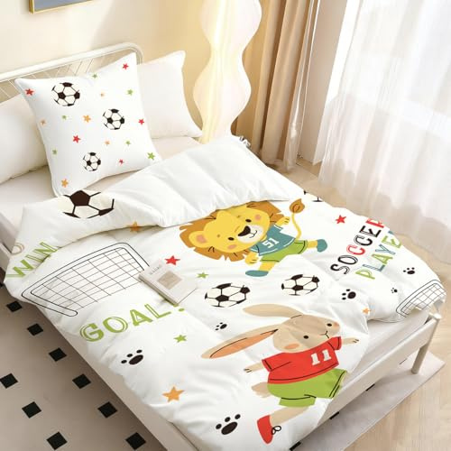 MUSOLEI Bettwäsche Kinder 135x200 Mädchen Jungen Kinderbettwäsche 135x200 Tiere Löwe Wildtiere Fußball Fussball Mikrofaser 3D Bettwäsche-Set Kinder Bettbezug mit 1 Kissenbezug 80x80