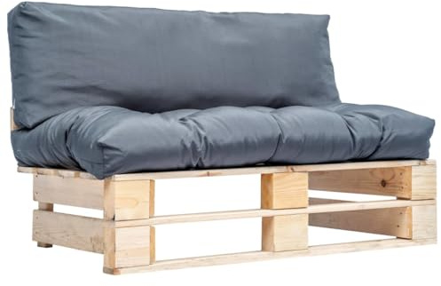 Hoopleep Outdoor-Sofa Paletten mit Kissen Grau, imprägniertes Kiefernholz 110x66x65cm, 2-Sitzer Loungesofa für Terrasse, Garten und Balkon