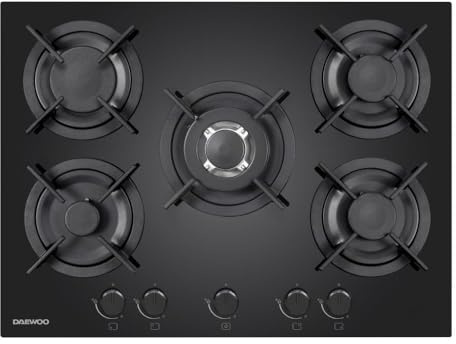 Piano cottura a gas vetro nero con 5 fuochi 70 cm - Daewoo H7G51H3IT