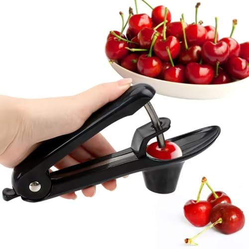 Kirschentkerner Edelstahl - Kirschenentkerner Kirschkernentferner, Cherry Corer Entferner Hand Fruit Entkernen für Schnell Entsteiner Kirschen, Schwarz