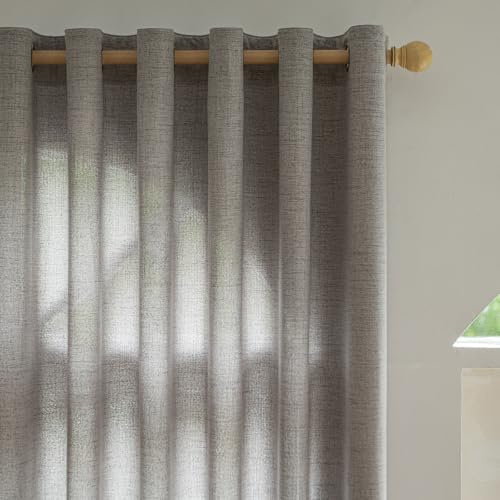 Halbtransparente Leinen Vorhänge Hellgrau 2er Set 140x245 cm Ösen | 230GSM Schwerer Stoff,Natürliche Leinenoptik,Weicher eleganter Fall,Lichtdurchlässig & Sichtschutz