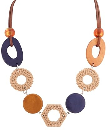 Hanary Handmade Braided Necklace for Women, Wooden Beads, Rattan Charm, Vintage Style, Gift Jewelry for Women
