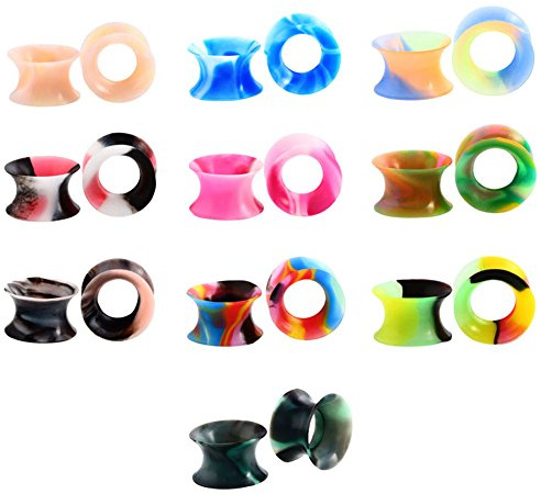 HuaCan 20 Stück Silikon Tunnel set Superdünn mit vielfarbiger Marmorierung Flexibel Klassisch Buntader Cool Farbenspiel Double Flared Tunnel Plug Punk Unisex
