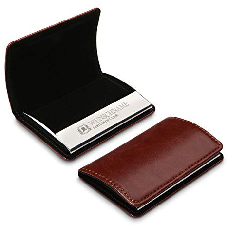 Visitenkartenetui aus dickem und hochwertigen Kunstleder mit individueller Gravur, Magnetverschluss und Samt Innenfutter 10x7 cm Vintage Braun - Gentlemen's Club