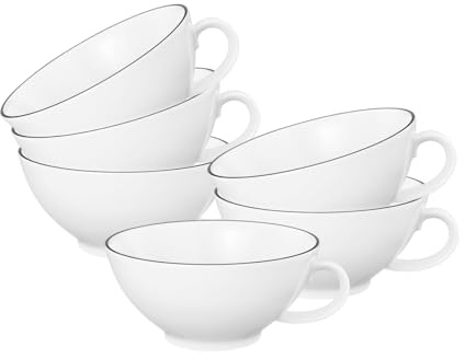 Seltmann Weiden Lido Black Line Teetassen 6er Set, 140 ml, Tassen mit schwarzem Rand, Porzellan, Weiß