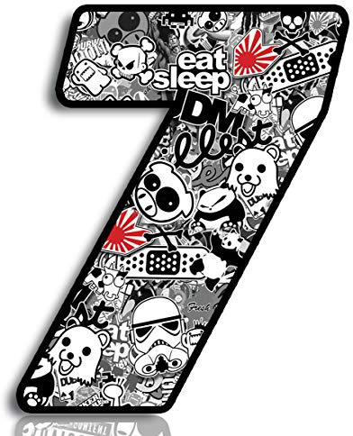 Biomar Labs® Startnummer Nummern Auto Moto Vinyl Aufkleber Sticker Bomb Stickerbomb Weiß Motorrad Motocross Motorsport Racing Nummer Tuning 7, N 347
