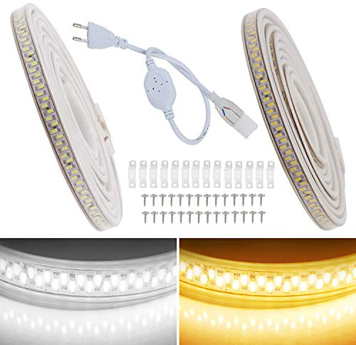 FOLGEMIR 8m LED Band Warmweiß, 5630 SMD 180 Leds/m Streifen, 220V 230V LED Strip, sehr helle Beleuchtung, IP65 wasserdicht