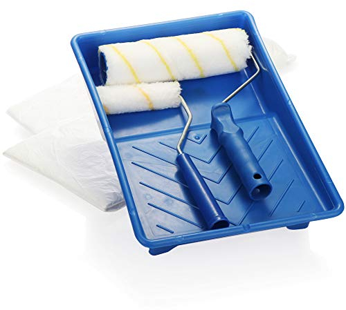 COM-FOUR® Set pittura da 7 pezzi - set telone, rullo per pittura e vassoio per pittura - ideale per lavori di restauro, pittura e ristrutturazione