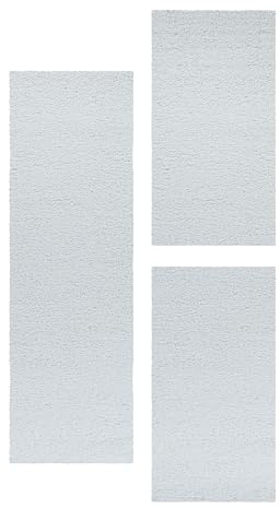 HomebyHome Matta med hög lugg, lurvig sängkant löpare set mjuk lugg 3 delar enfärgad, färg: vit, sängset:2 gånger 60 x 110 1 gånger 80 x 150
