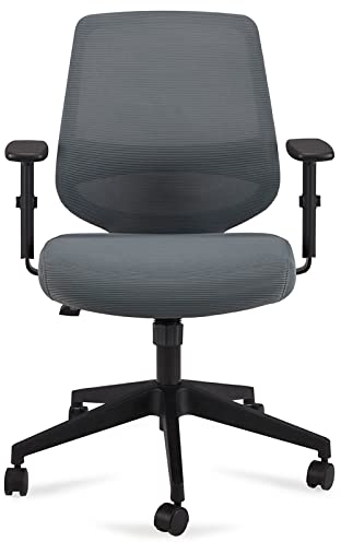 Amazon Basics Ergonomischer Bürostuhl, Schreibtischstuhl mit verstellbaren Armlehnen, Lendenwirbelstütze, Chefsessel aus Mesh-Gewebe, rückenfreundlich, einfache Montage, 63,5 x 58,4 x 91,4 cm, grau