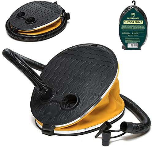GREEN HAVEN Potente pompa a pedale da 5 litri – Pompa manuale leggera per letto ad aria, compatta per gonfiabili con 2 ugelli, robusta pompa per materasso ad aria per tutti i gonfiabili