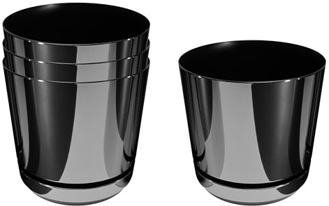 KORAD Set di 4 vasi con sottovaso di diametro 16 cm modello 088 - Nero Lucido; glamour; moderno, alta brillantezza, stile classico, rustico, loft, per piante, erbe, fiori e composizioni vegetali.