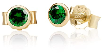 NKlaus Ohrstecker 333er Gelbgold 8 Karat Zirkonia Ø5,0mm für Damen, 2 Stück | Butterfly-Verschluss