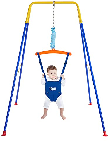 FUNLIO Baby Türhopser mit Ständer für 6–24 Monate, Baby Hüpfschaukel mit Gestell für Drinnen und Draußen, Tür Schaukel/Hängeschaukel für Kleinkinder mit Verstellbarer Kette, einfach zu Montieren
