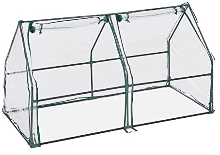 Relaxdays Folienfrühbeet, HxBxT: 90 x 180 x 90 cm, 2 Türen, Spitzdach, Frühbeet, Aufzucht, Gewächshaus, PVC, transparent