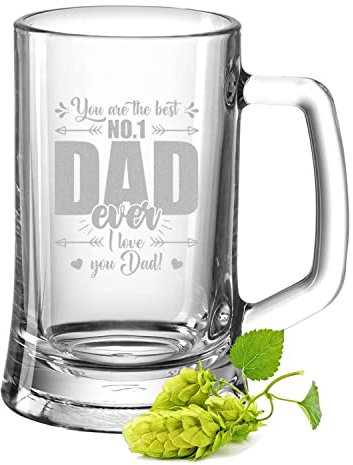 GRAVURZEILE Leonardo Boccale da birra con incisione n. 1 Dad, regalo per papà nonno, ideale come regalo per la festa del papà, bicchiere per birra e pile, bicchiere di frumento, regalo di