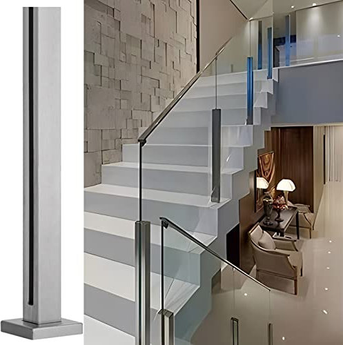 MLYY Geländerpfosten Glasgeländer Glas Pfosten Geländer Treppen - Moderner schwarzer Rostschutz-Edelstahl Klemme aus gehärtetem, Holz-/Betonplatte, Ebene Halterung, 135cm(53.1 inch)