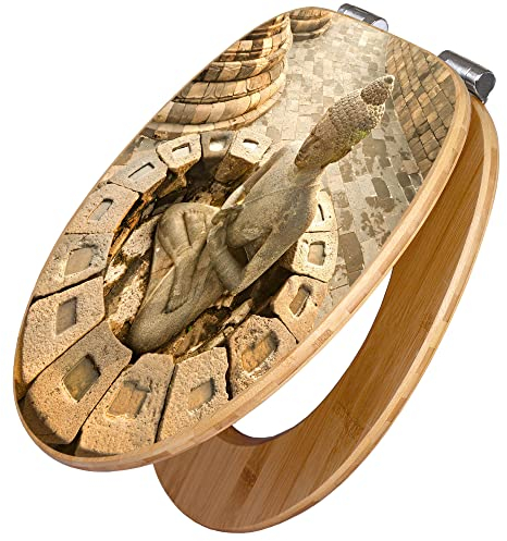 banjado Design WC Sitz Bambus Absenkautomatik 45,8x37,5cm / Toilettendeckel mit Absenkautomatik Holz/hochwertiger Bambus Klodeckel/WC-Sitz für gängigen Toiletten/Motiv Sitzender Buddha