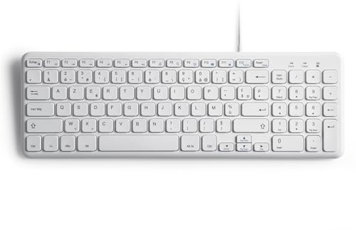 Perixx PERIBOARD-213W Clavier USB Filaire Silencieux, Compact avec Pavé Numérique, AZERTY Français, 36,7 x 12,1 x 1,8 cm, Blanc