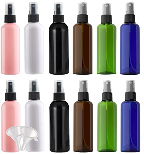 YANCAER 24 Piezas 100ml Multicolor Botellas de Spray Pulverizador con Boquilla de Negro, Plastico Botes Spray Vacios Perfume Atomizador Botella de Spray de Viaje para Cosméticos Líquido