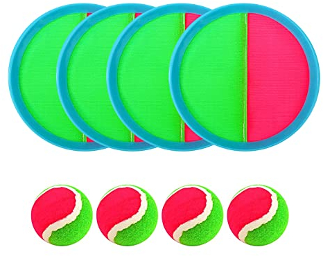Ball Game, Beach Games, Ball Set with 4 Ball Paddle and 4 Ball Game Throwing and Catching Game, Outdoor Spiele für Kinder Wurf- und Fangspiel,Ball for Party, Garden, Indoor and Outdoor Use