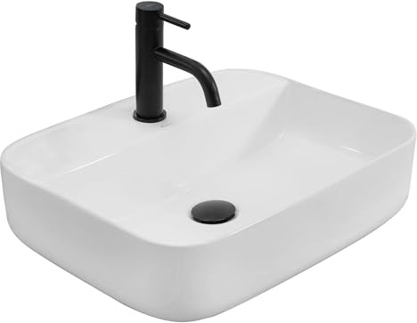 Rea Aufsatzwaschbecken Martina weiß, Waschtisch Handwaschbecken Waschschale Waschbecken für Badezimmer aus hochwertiger Keramik, 515 x 410 x 130 mm (weiß)