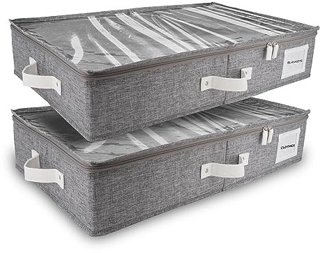 HOMELUX THEORY Unterbett-Aufbewahrungsbehälter, Schlafzimmer unter dem Bett, Schublade, Organizer mit Behältern und Deckeln, mittlere Unterbett-Kleidung, ideal für Decke, Stoff und Schuhe, Hellgrau, 2