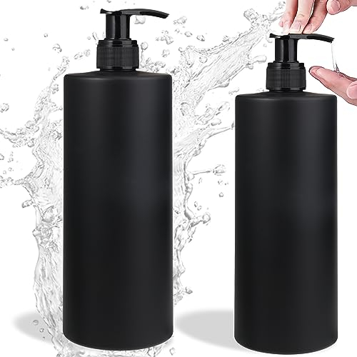 2 Stück Plastikflaschen zum Befüllen,Seifenspender Set Schwarz Matt,Multifunktional Dispenser Pumpflasche für Shampoo,Duschgel,Handseife,Seifenspender Kunststoff für Küche und Badezimmer