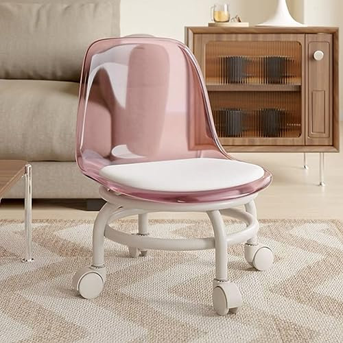 UVCMDUI Pulley-Hocker, Niedriger Hocker mit Rollen und RückenstüTze mit Universellen 360-Grad-Schwenkrädern, Mini-Rollhocker mit Niedrigem Fuß für Die Hausreinigung,Rosa