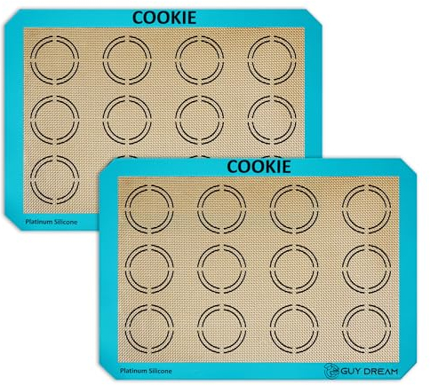 GUYDREMAT 2PCs Silicone Baking Mat with Measurements for Cookies - 16 1/2” x 11 5/8” - Reusable Premium Food Grade Silicone Cookie Sheets - Heat Resistant Silicone Oven Mat