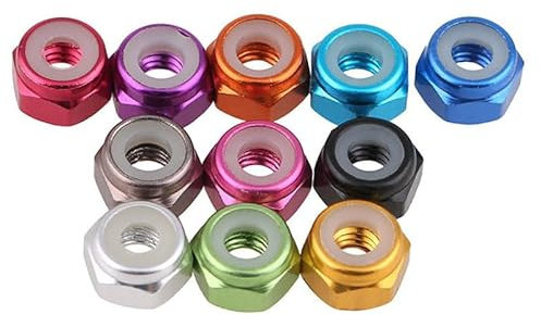 10 Stück Aluminium-Kontermuttern M2 M3 M4 M5 M6 Eloxiertes buntes Aluminium-Sechskant-Nyloneinsatz-Kontermutter Selbstsichernde Kontermutter-M2, Hellblau