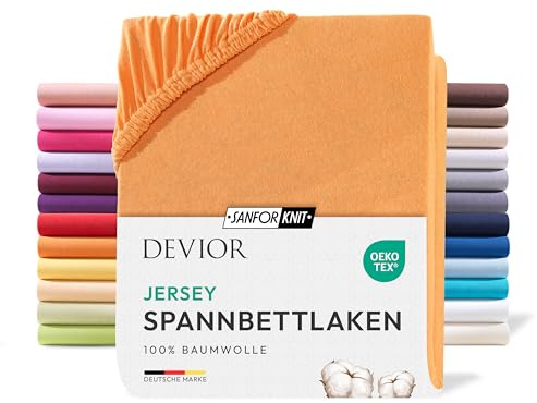 Devior Jersey Spannbettlaken 90x200cm - 100x200cm, 100% Baumwolle, Matratzenhöhe bis 22cm, Orange – 135 g/m² Anti-Statisches, atmungsaktives Bettlaken mit Einlaufschutz, Matratzenbezug Orange