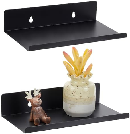 AHANDMAKER 2 Stück Schwebende Metallregale Für Die Wand, 7.87x3.9 Wandregal Aus Schwarzem Metall, Universelle Regale Für Küche, Schlafzimmer, Wohnzimmer, Make-Up-Figuren-Sammlungsdisplay