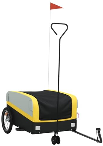 vidaXL Fahrradanhänger, Fahrrad Lastenanhänger mit Deichsel, Transportanhänger mit Sicherheitsflagge, Anhänger Radanhänger, Schwarz Gelb 45 kg Eisen