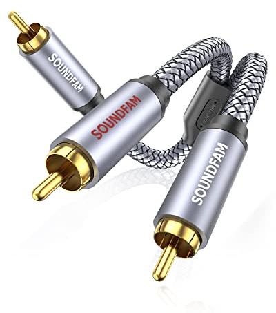SOUNDFAM Subwoofer Kabel Y-Splitter 1 zu 2 RCA 2M Cinch Kabel für Verstärker, Heimkino (Premium-Grau)