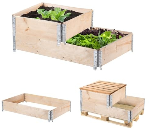 KADAX Cadre pour palette en bois empilable, cadre en bois pour jardin, cadre pour parterres de fleurs surélevées, jardinières, parterres de fleurs de jardin, parterres de fleurs végétales, parterres