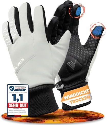 MIVELO Übergangshandschuhe für mittlere bis kühle Temperaturen I Fahrradhandschuhe Herren & Damen - Wasserabweisend & mit Ergo-Pad I Touchscreen fähig I Winddichte Handschuhe (Reflektierend, M)