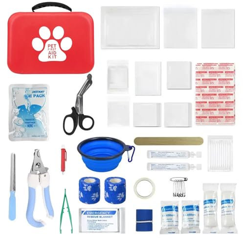 Silkwish Erste-Hilfe-Set für Hunde und Katze, 27 Teilen Reiseapotheke Hund, Erste Hilfe Set für Haustiere, Hund Hundeapotheke Notfalltasche für Reise und Wandern, Medizinische Tasche für Hunde