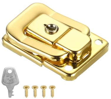 PATIKIL Chiavistello per Valigia 1,6 x 1,10,1pz Chiavistello Leva in Ferro con Chiavi/Viti Serratura per Scatola Gioielli Cassa in Legno Cassetta Attrezzi, Oro