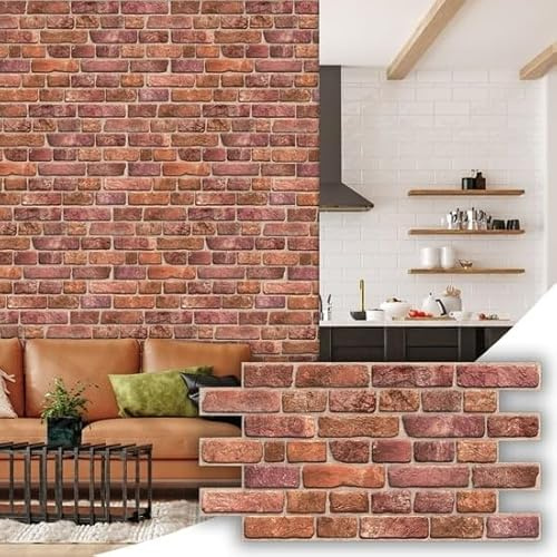 3D Wall Panels - Decorative PVC Plastic Wall Covering Faux Cladding Tiles for Interior Walls - (Brick Effect Wall Panel 20 Sheets Covering 9.40m2)