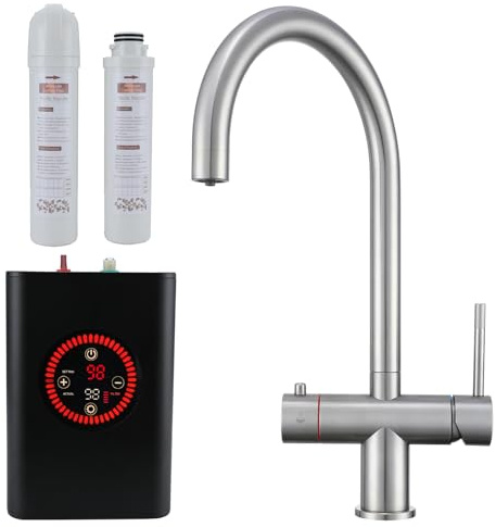 Yamataro 3in1 Kochendes Wasser Wasserhahn Sofort Warmwasser Wasserhahn Heiß Kalt Gefiltert Kochendes Wasser Küchenarmatur Edelstahl (mit Boiler und Filter)