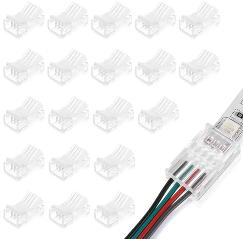 20 Stück LED Strip Verbinder Connector 4 Pin 10mm, LED Lötfrei Band Verbinder 4Pin Verbindungskabel Verbinder Für 10mm 4 Polig RGB 5050 LED Streifen 5V 12V 24V