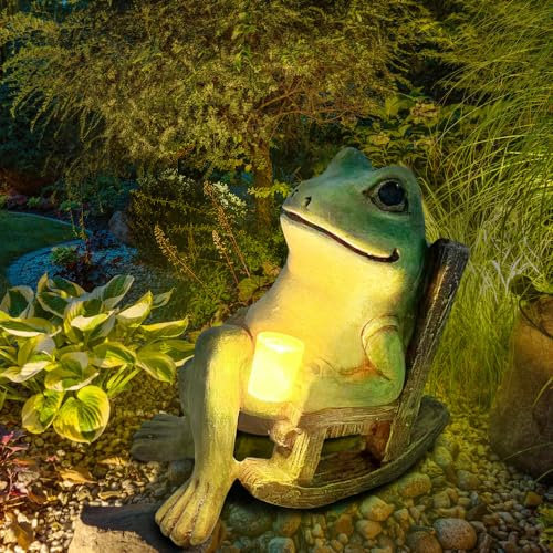 HIULLEN Solar Frog Garden Ornaments Outdoor, Waterproof Animal Ornaments, Home Decor Garden Frogs Figurine for Patio Balcony Yard Unique Housewarming Gifts