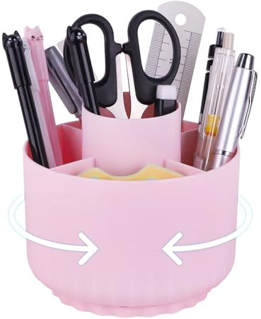Prmape Schreibtisch Organizer 360 Grad Drehbar, Stifte Organizer Rosa mit 5 Fächern, Stiftehalter Schreibtisch Kinder Große Kapazität für Schule,Familie,Büro Aufbewahrung